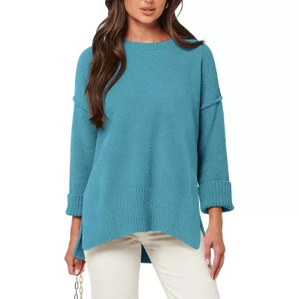 imageANRABESS Womens Crewneck Oversized Sweaters Fuzzy Knit Chunky Warm Side Slit Pullover Long Sleeve Sweater TopLake