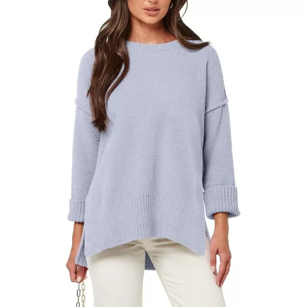 imageANRABESS Womens Crewneck Oversized Sweaters Fuzzy Knit Chunky Warm Side Slit Pullover Long Sleeve Sweater TopLight Blue