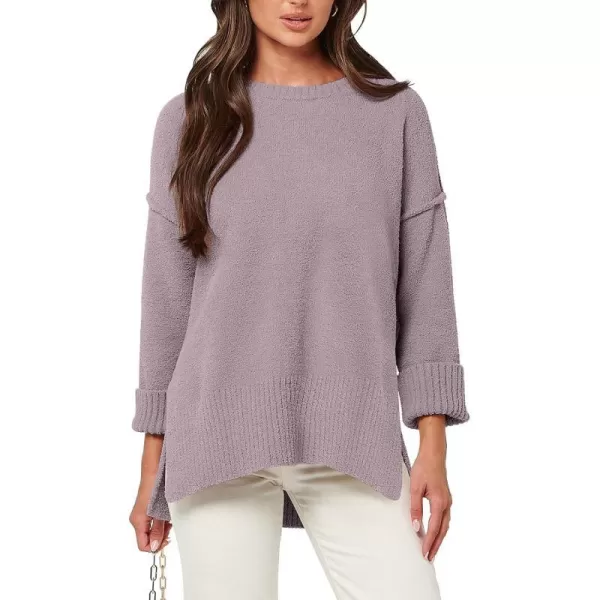 imageANRABESS Womens Crewneck Oversized Sweaters Fuzzy Knit Chunky Warm Side Slit Pullover Long Sleeve Sweater TopPurple
