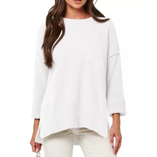imageANRABESS Womens Crewneck Oversized Sweaters Fuzzy Knit Chunky Warm Side Slit Pullover Long Sleeve Sweater TopWhite