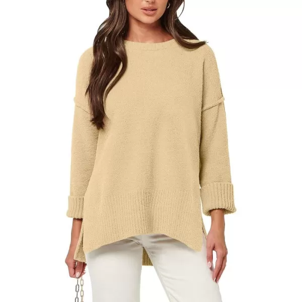 imageANRABESS Womens Crewneck Oversized Sweaters Fuzzy Knit Chunky Warm Side Slit Pullover Long Sleeve Sweater TopYellow