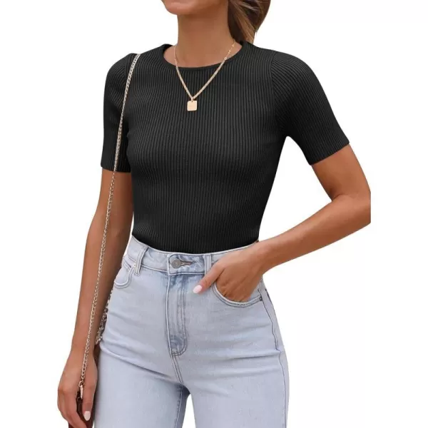 imageANRABESS Womens Crewneck Short Sleeve Tops Ribbed Knit Slim Fit T Shirts 2024 Summer Casual Basic Solid Tee TopBlack