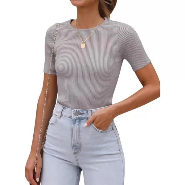 imageANRABESS Womens Crewneck Short Sleeve Tops Ribbed Knit Slim Fit T Shirts 2024 Summer Casual Basic Solid Tee TopGrey