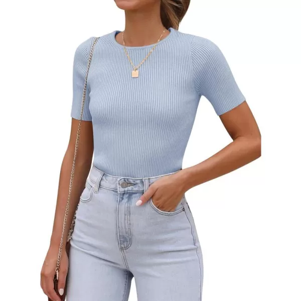 imageANRABESS Womens Crewneck Short Sleeve Tops Ribbed Knit Slim Fit T Shirts 2024 Summer Casual Basic Solid Tee TopLight Blue