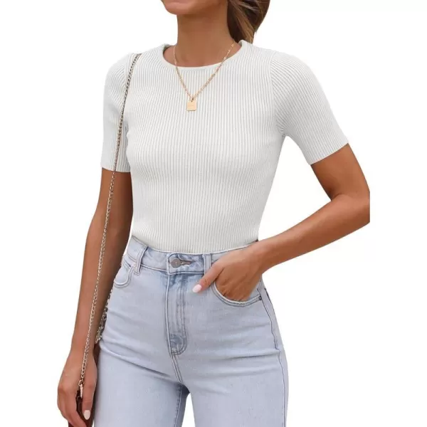 imageANRABESS Womens Crewneck Short Sleeve Tops Ribbed Knit Slim Fit T Shirts 2024 Summer Casual Basic Solid Tee TopWhite