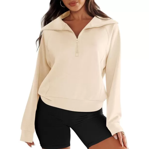 imageANRABESS Womens Cropped Half Zip Sweatshirts Long Sleeve Workout Pullover Teen Girls Athletic ClothesApricot