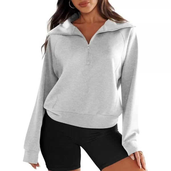 imageANRABESS Womens Cropped Half Zip Sweatshirts Long Sleeve Workout Pullover Teen Girls Athletic ClothesLight Grey