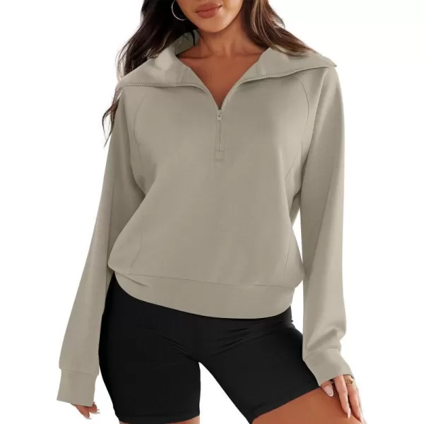 imageANRABESS Womens Cropped Half Zip Sweatshirts Long Sleeve Workout Pullover Teen Girls Athletic ClothesLight Khaki