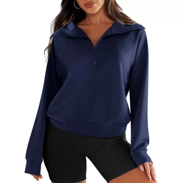 imageANRABESS Womens Cropped Half Zip Sweatshirts Long Sleeve Workout Pullover Teen Girls Athletic ClothesNavy Blue