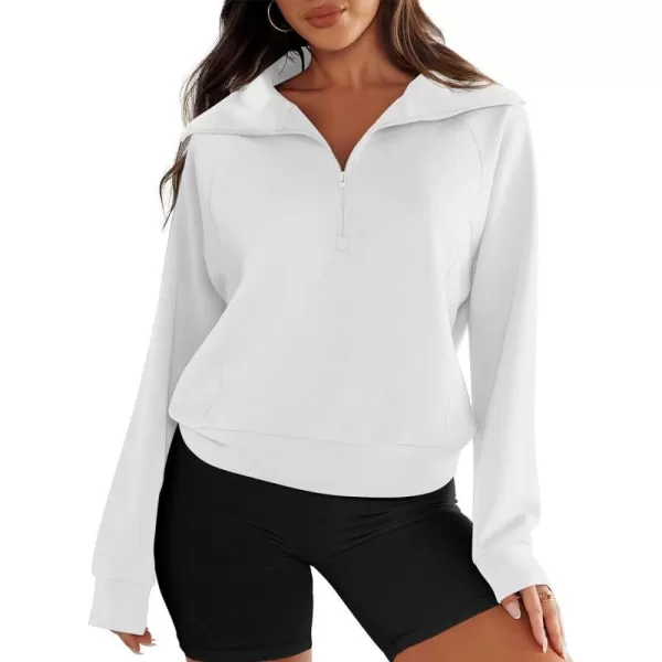 imageANRABESS Womens Cropped Half Zip Sweatshirts Long Sleeve Workout Pullover Teen Girls Athletic ClothesWhite