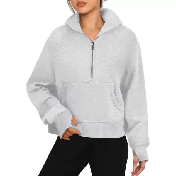 imageANRABESS Womens Cropped Sweatshirts Half Zip Pullover Fleece Quarter Zipper Hoodies 2023 Fall Clothes Sweater Thumb HoleGrey
