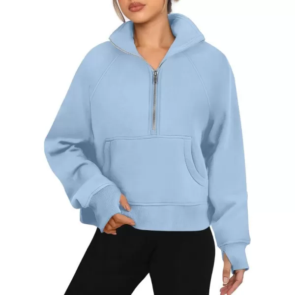 imageANRABESS Womens Cropped Sweatshirts Half Zip Pullover Fleece Quarter Zipper Hoodies 2023 Fall Clothes Sweater Thumb HoleSky