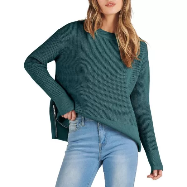 imageANRABESS Womens Cropped Waffle Knit Sweater 2023 Fall Crewneck Long Sleeve Casual Side Zipper Pullover Jumper with ThumbholesGreen