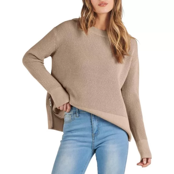 imageANRABESS Womens Cropped Waffle Knit Sweater 2023 Fall Crewneck Long Sleeve Casual Side Zipper Pullover Jumper with ThumbholesKhaki
