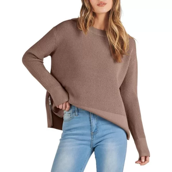 imageANRABESS Womens Cropped Waffle Knit Sweater 2023 Fall Crewneck Long Sleeve Casual Side Zipper Pullover Jumper with ThumbholesNutmeg