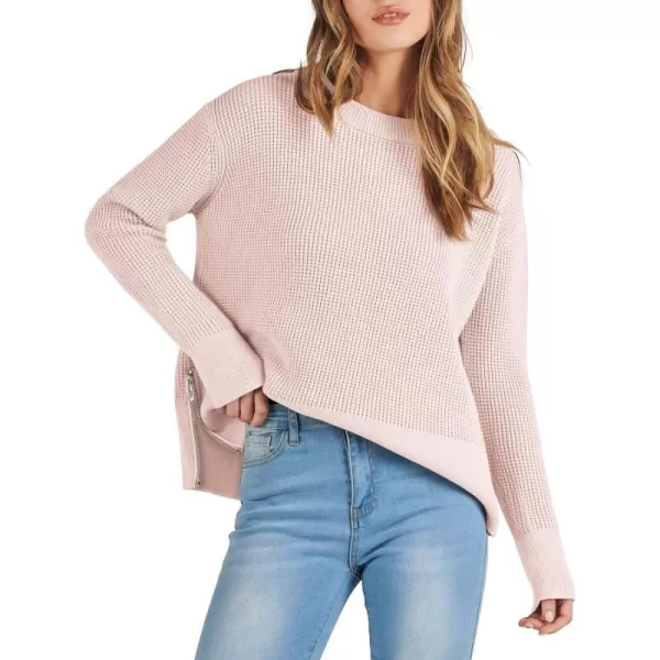 imageANRABESS Womens Cropped Waffle Knit Sweater 2023 Fall Crewneck Long Sleeve Casual Side Zipper Pullover Jumper with ThumbholesPink