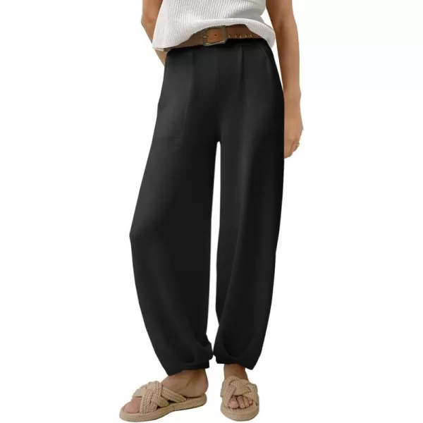 imageANRABESS Womens Elastic Waist Soft Knit Solid Wide Leg Sweatpants Sweater Pants Trousers with PocketsBlack
