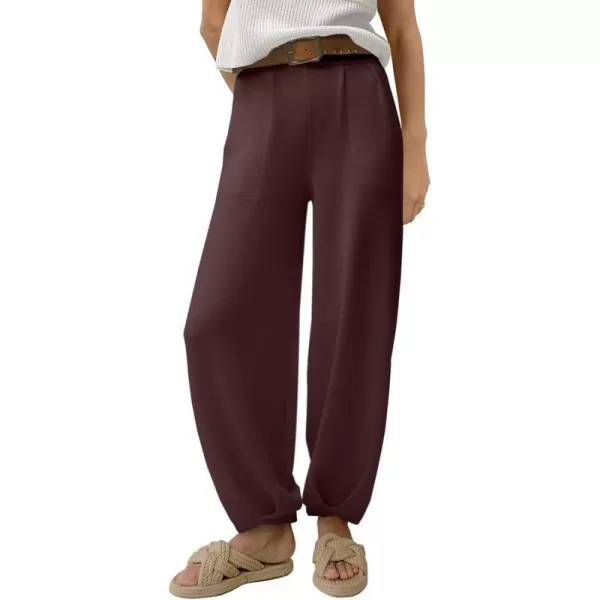 imageANRABESS Womens Elastic Waist Soft Knit Solid Wide Leg Sweatpants Sweater Pants Trousers with PocketsCoffee
