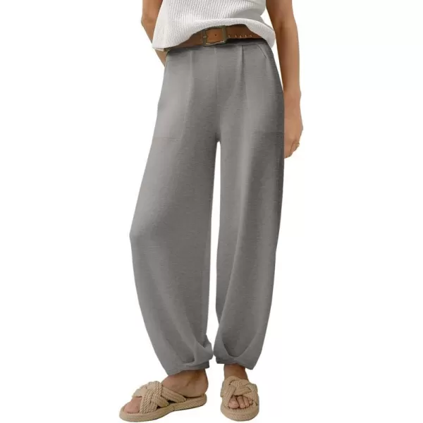 imageANRABESS Womens Elastic Waist Soft Knit Solid Wide Leg Sweatpants Sweater Pants Trousers with PocketsGrey