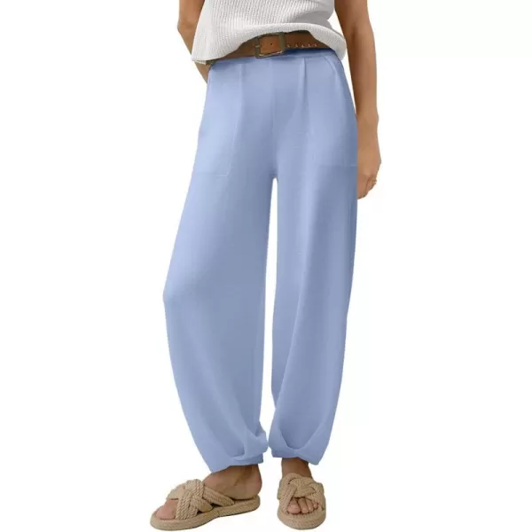 imageANRABESS Womens Elastic Waist Soft Knit Solid Wide Leg Sweatpants Sweater Pants Trousers with PocketsLight Blue