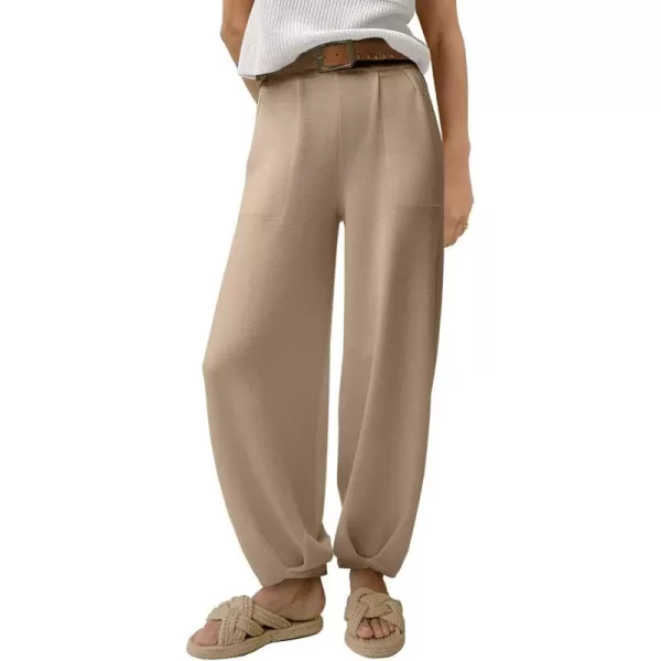 imageANRABESS Womens Elastic Waist Soft Knit Solid Wide Leg Sweatpants Sweater Pants Trousers with PocketsLight Khaki