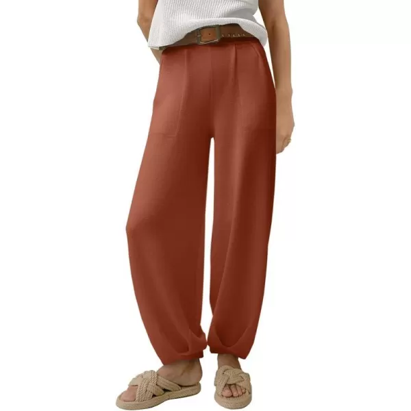 imageANRABESS Womens Elastic Waist Soft Knit Solid Wide Leg Sweatpants Sweater Pants Trousers with PocketsRust