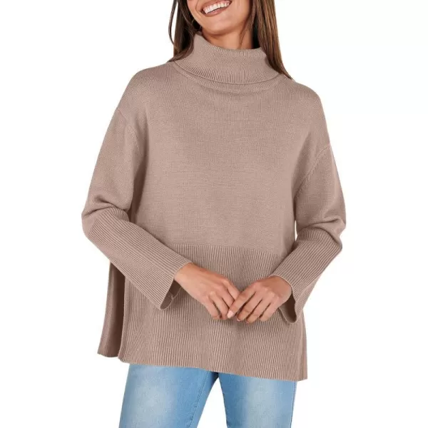 imageANRABESS Womens Fashion 2023 Oversized Turtleneck Striped Trendy Sweaters Ribbed Knit Pullover Sweater TopApricot