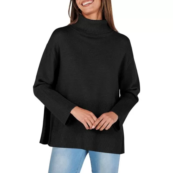 imageANRABESS Womens Fashion 2023 Oversized Turtleneck Striped Trendy Sweaters Ribbed Knit Pullover Sweater TopBlack