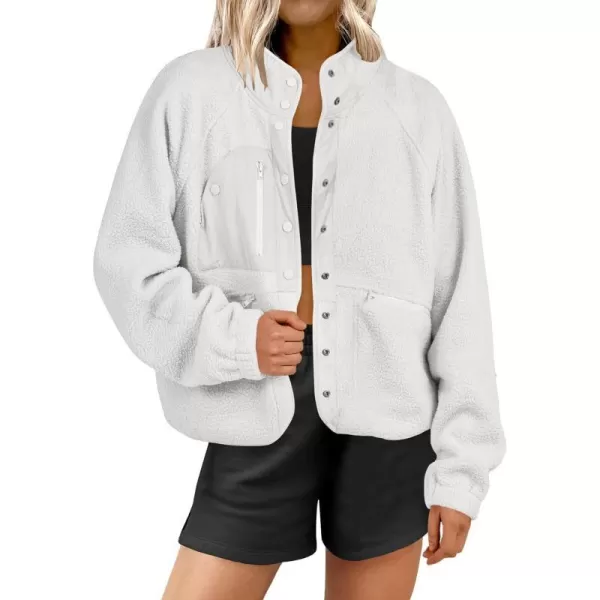 imageANRABESS Womens Fleece Jacket Button Down Shacket Casual Sherpa Cropped Coats Warm Outwear with PocketsGray