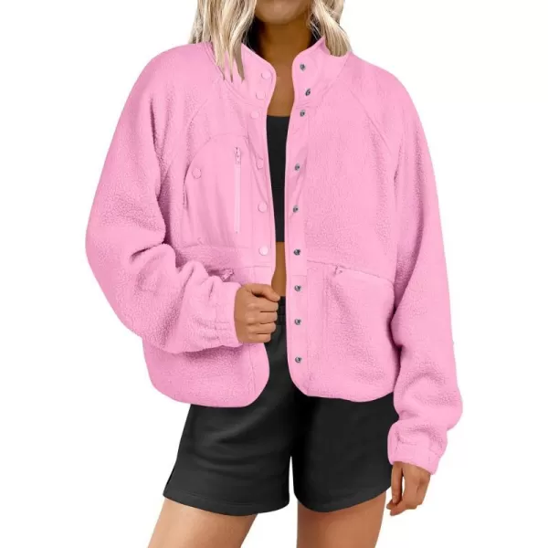 imageANRABESS Womens Fleece Jacket Button Down Shacket Casual Sherpa Cropped Coats Warm Outwear with PocketsPink