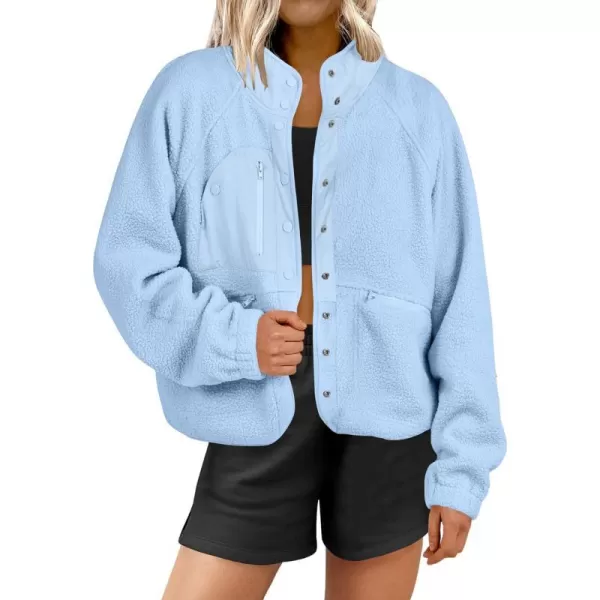 imageANRABESS Womens Fleece Jacket Button Down Shacket Casual Sherpa Cropped Coats Warm Outwear with PocketsSky