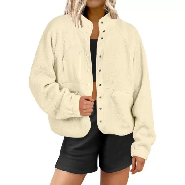 imageANRABESS Womens Fleece Jacket Button Down Shacket Casual Sherpa Cropped Coats Warm Outwear with PocketsYellow