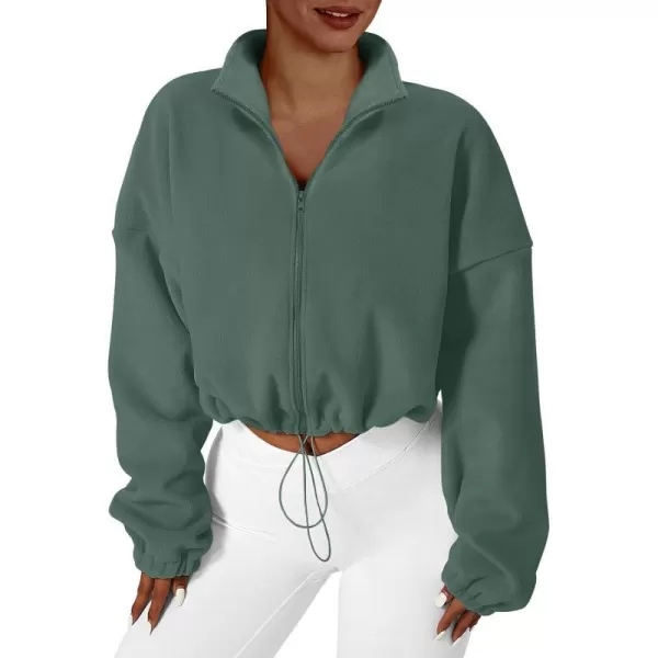 imageANRABESS Womens Full Zip Cropped Fleece Sherpa Jackets Oversized Long Sleeve Workout 2023 Fall Winter Coats OutwearArmy Green