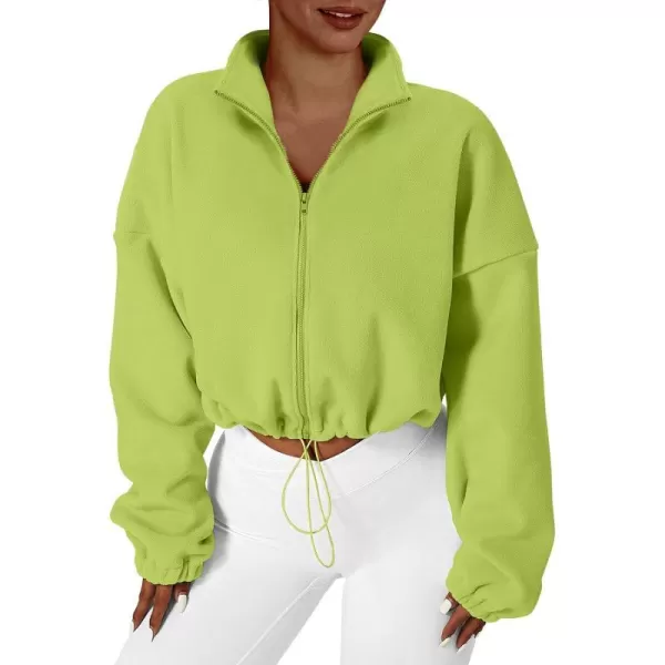 imageANRABESS Womens Full Zip Cropped Fleece Sherpa Jackets Oversized Long Sleeve Workout 2023 Fall Winter Coats OutwearLight Green