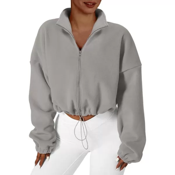 imageANRABESS Womens Full Zip Cropped Fleece Sherpa Jackets Oversized Long Sleeve Workout 2023 Fall Winter Coats OutwearLight Grey