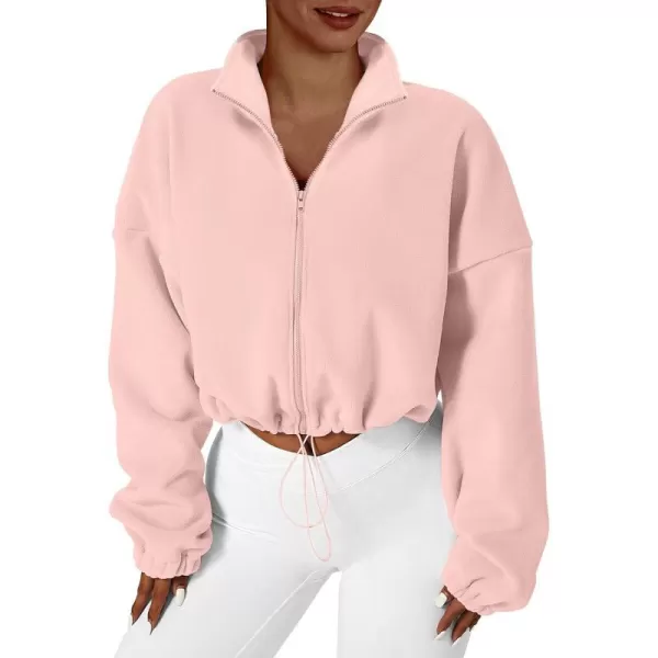 imageANRABESS Womens Full Zip Cropped Fleece Sherpa Jackets Oversized Long Sleeve Workout 2023 Fall Winter Coats OutwearLight Pink