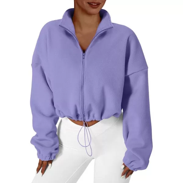 imageANRABESS Womens Full Zip Cropped Fleece Sherpa Jackets Oversized Long Sleeve Workout 2023 Fall Winter Coats OutwearPurple