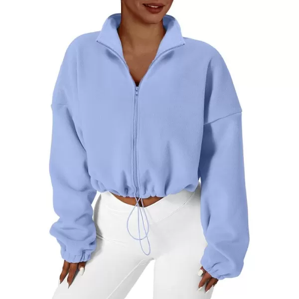 imageANRABESS Womens Full Zip Cropped Fleece Sherpa Jackets Oversized Long Sleeve Workout 2023 Fall Winter Coats OutwearSky Blue