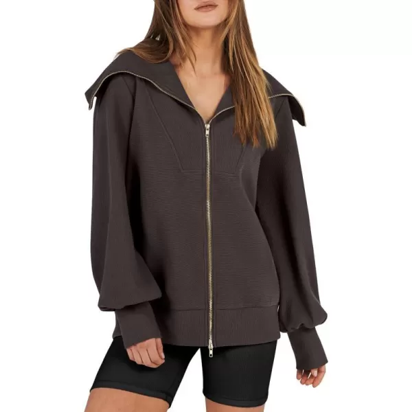 imageANRABESS Womens Full Zip Up Hoodie Sweatshirt 2023 Winter Casual Long Sleeve Sweaters Jackets Fall Warm Trendy ClothesBrown