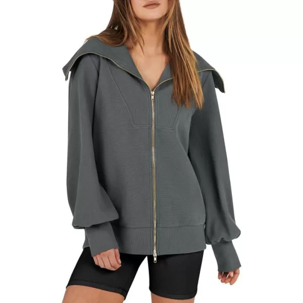 imageANRABESS Womens Full Zip Up Hoodie Sweatshirt 2023 Winter Casual Long Sleeve Sweaters Jackets Fall Warm Trendy ClothesDark Grey