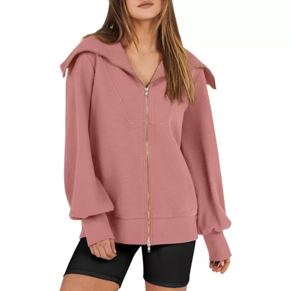 imageANRABESS Womens Full Zip Up Hoodie Sweatshirt 2023 Winter Casual Long Sleeve Sweaters Jackets Fall Warm Trendy ClothesDark Pink