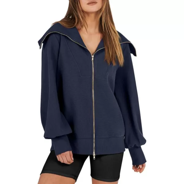 imageANRABESS Womens Full Zip Up Hoodie Sweatshirt 2023 Winter Casual Long Sleeve Sweaters Jackets Fall Warm Trendy ClothesNavy Blue