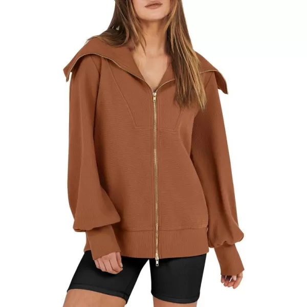 imageANRABESS Womens Full Zip Up Hoodie Sweatshirt 2023 Winter Casual Long Sleeve Sweaters Jackets Fall Warm Trendy ClothesRust