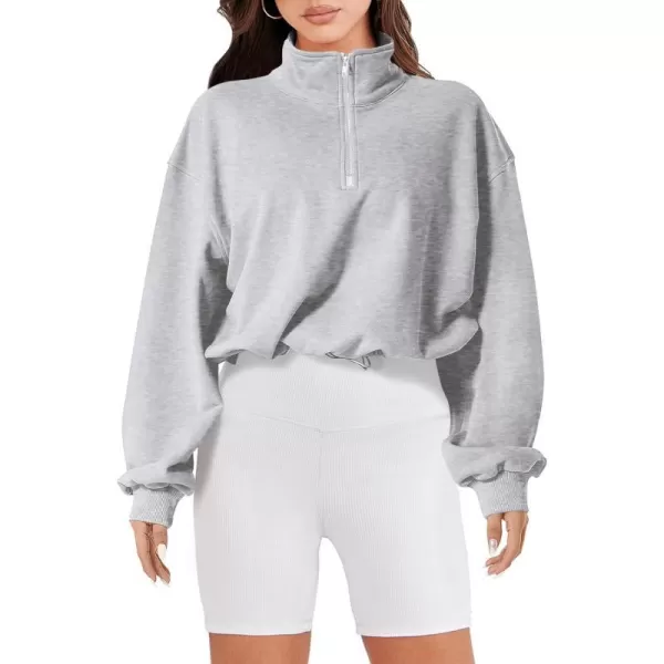 imageANRABESS Womens Half Zip Crop Sweatshirt Workout Hoodie High Neck Long Sleeve Athletic ClothesGray