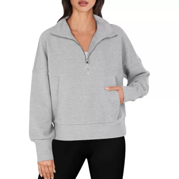 imageANRABESS Womens Half Zip Sweatshirt Cropped Pullover Casual Fleece Ribbed Knit Top 2023 Fall Fashion Sweater HoodiesGrey