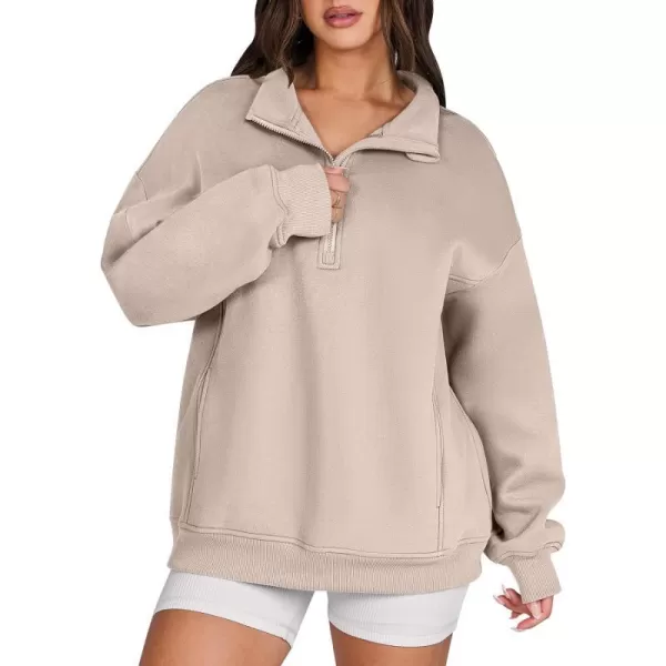 imageANRABESS Womens Half Zip Sweatshirt Oversized Long Sleeve Hoodies Chunky 2023 Trendy Winter Outfits Clothes with PocketsCoffee Grey
