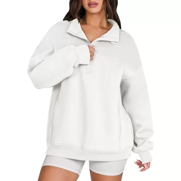 imageANRABESS Womens Half Zip Sweatshirt Oversized Long Sleeve Hoodies Chunky 2023 Trendy Winter Outfits Clothes with PocketsWhite