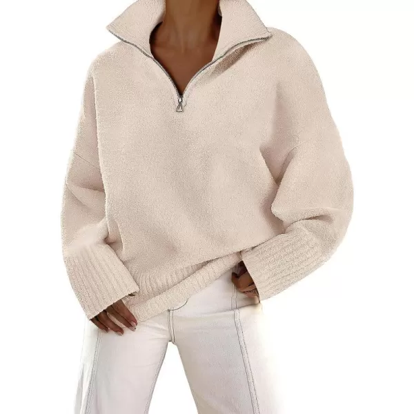 imageANRABESS Womens Half Zip V Neck Oversized Sweater Fall 2023 Fuzzy Knit Chunky Warm Pullover SweatersApricot