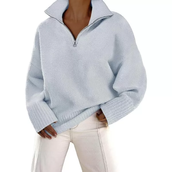 imageANRABESS Womens Half Zip V Neck Oversized Sweater Fall 2023 Fuzzy Knit Chunky Warm Pullover SweatersLight Blue