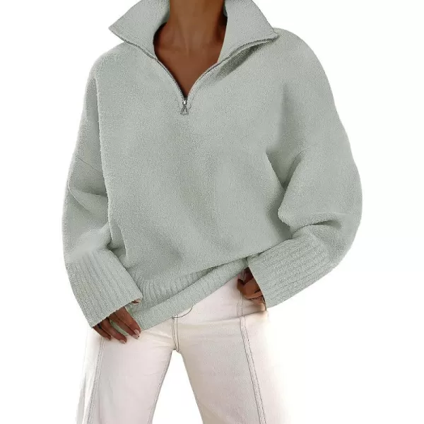 imageANRABESS Womens Half Zip V Neck Oversized Sweater Fall 2023 Fuzzy Knit Chunky Warm Pullover SweatersOlive